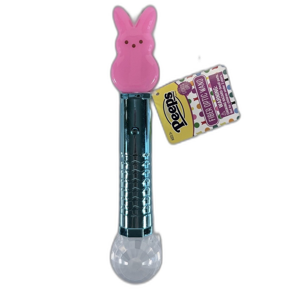 Peeps Pink Bunny Fiber Optic Wand Light Up Easter Toy Blue Handle NEW